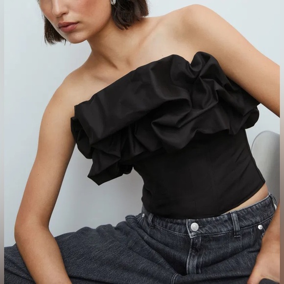 & Other Stories Ruffled Corset Top in Black Off the Shoulder Party Bustier - Picture 4 of 16